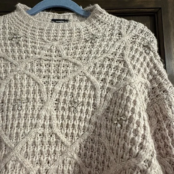 Express Textured Knit Sweater Dress - Cream - Picture 4 of 5